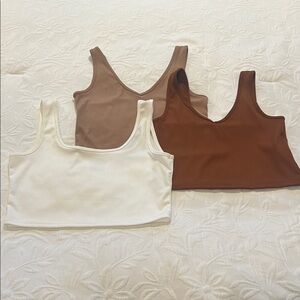Bundle Women's Ribbed Tank Top - White, Brown, Tan